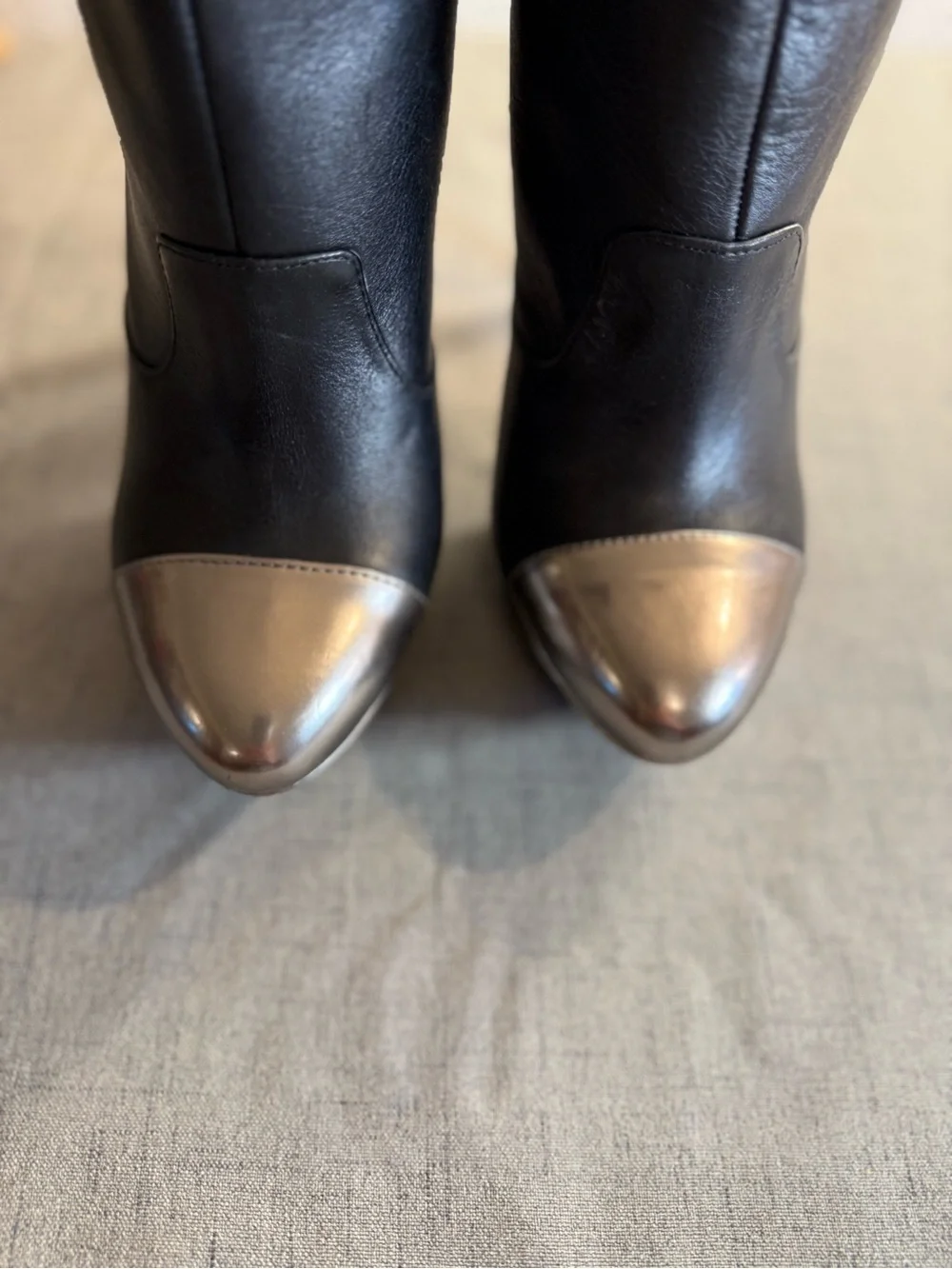 Jessica Simpson Essas Platform Stiletto Ankle Boots Metallic Toe Cap‎ Women Sz 8